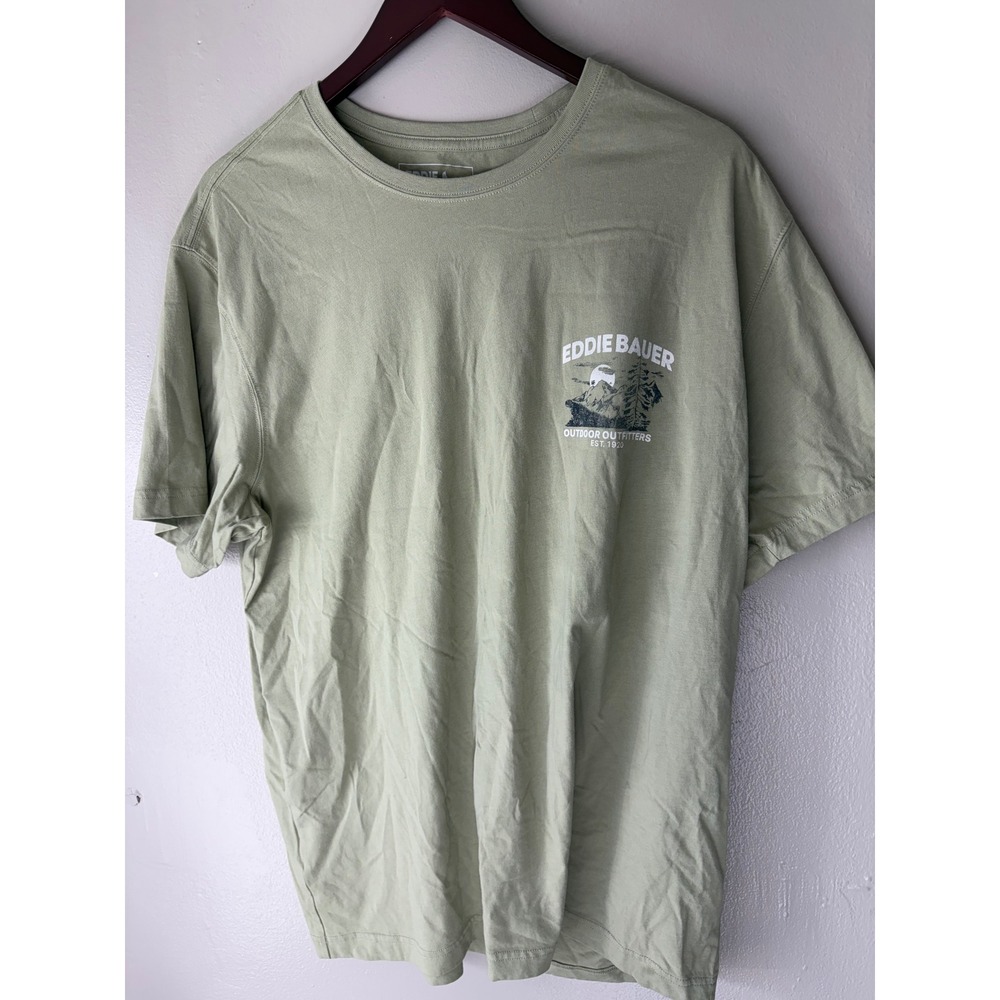 Eddie Bauer Mens XL Green Escape to Nature Graphic T-Shirt Canoe Mountain Scenic
